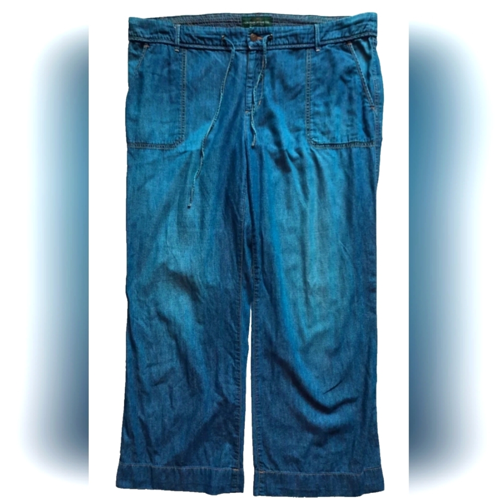 Ralph Lauren Jeans Co Denim Drawstring Straight Wide Leg Jeans Plus Size: 18W